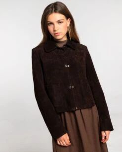 CHAQUETA HER MOMENT · MARRÓN -[品牌] Ventas THE-ARE chaqueta piel marron forrada cuello camisero botones metalicos mujer the are eci img 1