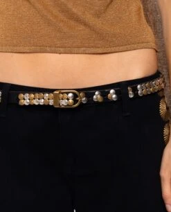 CINTURÓN CHLOE · NEGRO -[品牌] Ventas THE-ARE cinturon fino hebilla dorada tachuelas dorado plateado mujer the are 7