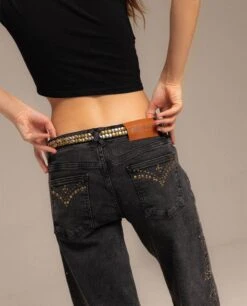 CINTURÓN CHLOE · NEGRO -[品牌] Ventas THE-ARE cinturon fino hebilla dorada tachuelas dorado plateado mujer the are 8