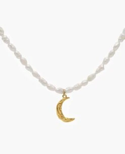 COLLAR PEARL MOON · ACERO BAÑO ORO