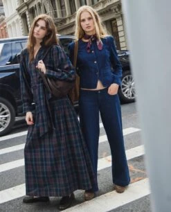 JEANS DOWNTOWN · AZUL -[品牌] Ventas THE-ARE falda azul cuadros larga conjunto mujer the are 2 2