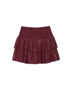 FALDA TOGETHER AS ONE · BURDEOS -[品牌] Ventas THE-ARE falda corta burdeos estampada nido abeja volantes conjunto mujer the are eci img 5