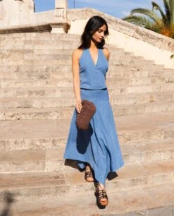 FALDA ISLAND GIRL · AZUL -[品牌] Ventas THE-ARE falda larga azul fluida brillo conjunto mujer the are 25