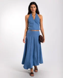 FALDA ISLAND GIRL · AZUL -[品牌] Ventas THE-ARE falda larga azul fluida brillo conjunto mujer the are 31 scaled