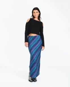 FALDA DECISIONS · ZIGZAG AZUL -[品牌] Ventas THE-ARE falda larga estampada azul punto mujer the are eci img 1