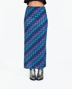 FALDA DECISIONS · ZIGZAG AZUL -[品牌] Ventas THE-ARE falda larga estampada azul punto mujer the are eci img 2