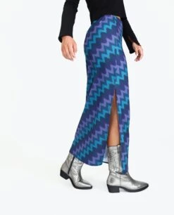 FALDA DECISIONS · ZIGZAG AZUL -[品牌] Ventas THE-ARE falda larga estampada azul punto mujer the are eci img 4