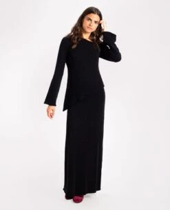 FALDA EASY ROAD · NEGRO -[品牌] Ventas THE-ARE falda larga negra punto canale abertura ajustada conjunto mujer the are 3