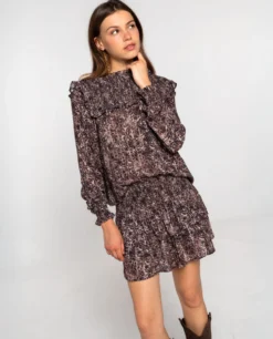 FALDA FRESH START · ESTAMPADO -[品牌] Ventas THE-ARE falda marron estampada nido de abeja doble volante conjunto mujer the are 1 scaled