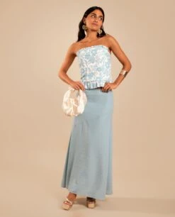FALDA ELISA · AZUL -[品牌] Ventas THE-ARE falda midi azul lisa conjunto invitada mujer the are 6