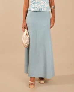 FALDA ELISA · AZUL -[品牌] Ventas THE-ARE falda midi azul lisa conjunto invitada mujer the are eci img 2