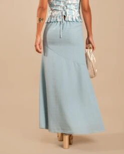 FALDA ELISA · AZUL -[品牌] Ventas THE-ARE falda midi azul lisa conjunto invitada mujer the are eci img 3