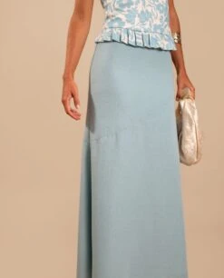 FALDA ELISA · AZUL -[品牌] Ventas THE-ARE falda midi azul lisa conjunto invitada mujer the are eci img 4