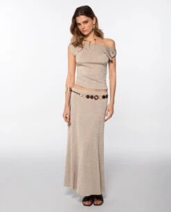 FALDA EVENING BREEZE · DORADO -[品牌] Ventas THE-ARE falda midi dorado brillo conjunto elegante fiesta mujer the are 6