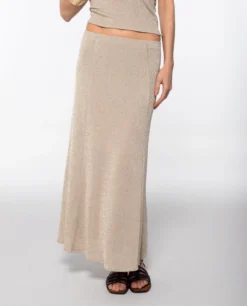 FALDA EVENING BREEZE · DORADO -[品牌] Ventas THE-ARE falda midi dorado brillo conjunto elegante fiesta mujer the are eci img 2 scaled