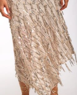 FALDA MOON TAN · DORADO -[品牌] Ventas THE-ARE falda midi estampada lentejuelas doradas bajo asimetrico mujer the are eci img 4