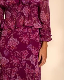 FALDA CARMONA · ESTAMPADO -[品牌] Ventas THE-ARE falda midi estampado flores gasa abertura vuelo total look invitada mujer the are eci img 4