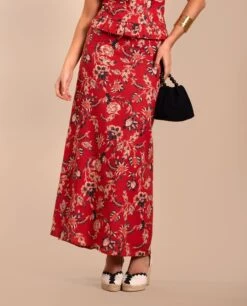 FALDA VEGA · ESTAMPADO -[品牌] Ventas THE-ARE falda midi estampado flores rojo conjunto invitada mujer the are eci img 2