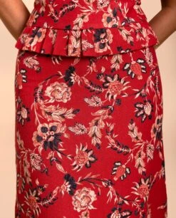 FALDA VEGA · ESTAMPADO -[品牌] Ventas THE-ARE falda midi estampado flores rojo conjunto invitada mujer the are eci img 4