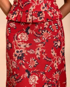 FALDA VEGA · ESTAMPADO -[品牌] Ventas THE-ARE falda midi estampado flores rojo conjunto invitada mujer the are eci img 4 scaled