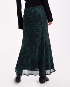 FALDA EVER YOU MEET · ESTAMPADO -[品牌] Ventas THE-ARE falda midi estampado verde lurex conjunto fiesta mujer the are eci img 3 scaled