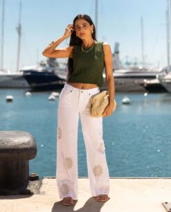 TOP BREEZY SOUL · VERDE -[品牌] Ventas THE-ARE jeans largo blanco flores bolsillos traseros mujer the are 1