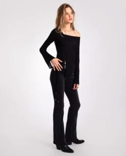 JEANS WHY CHOOSE · NEGRO -[品牌] Ventas THE-ARE jeans negro acampanado vaquero denim talle medio bolsillos mujer the are eci img 4