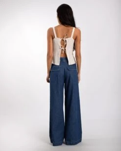 JEANS SUNSET RIDE · DENIM -[品牌] Ventas THE-ARE jeans vaquero oscuro campana talle alto rayas mujer the are 3