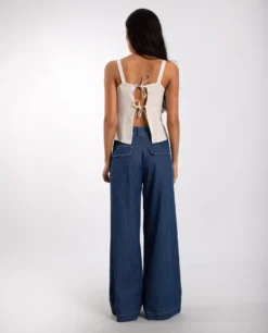 JEANS SUNSET RIDE · DENIM -[品牌] Ventas THE-ARE jeans vaquero oscuro campana talle alto rayas mujer the are 3 scaled