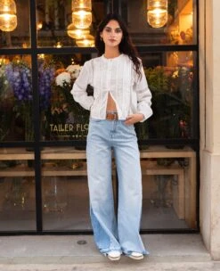 JEANS JUST GIRLS · AZUL -[品牌] Ventas THE-ARE jeans wide leg detalle pernera tiro alto mujer the are 1