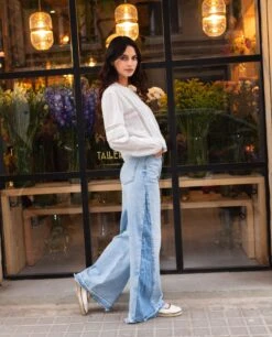JEANS JUST GIRLS · AZUL -[品牌] Ventas THE-ARE jeans wide leg detalle pernera tiro alto mujer the are 6
