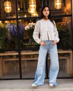 JEANS JUST GIRLS · AZUL -[品牌] Ventas THE-ARE jeans wide leg detalle pernera tiro alto mujer the are 8