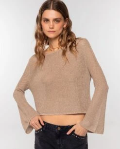 JERSEY SUGAR DUSK · DORADO -[品牌] Ventas THE-ARE jersey dorado manga larga cuello barco mujer the are eci img 1