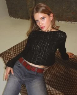 JERSEY MOONLIT · NEGRO -[品牌] Ventas THE-ARE jersey negro punto calado oversized mujer the are 3