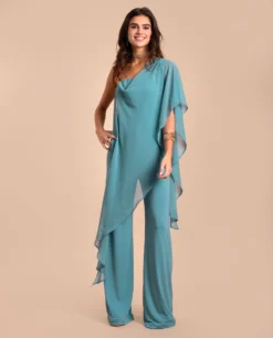 MONO MENCÍA · AZUL -[品牌] Ventas THE-ARE mono azul elegante escote palabra honor gasa mujer the are eci img 2 scaled