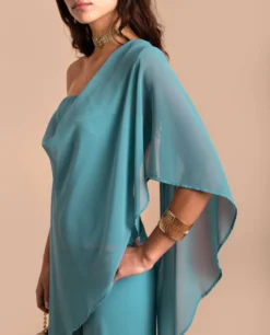 MONO MENCÍA · AZUL -[品牌] Ventas THE-ARE mono azul elegante escote palabra honor gasa mujer the are eci img 4 scaled