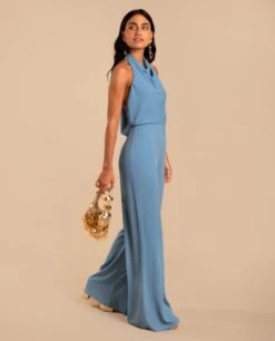 MONO DELIA · AZUL -[品牌] Ventas THE-ARE mono azul gasa cuello drapeado halter invitada mujer the are eci img 2