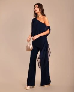 MONO OLIVIA · AZUL MARINO -[品牌] Ventas THE-ARE mono azul marino asimetrico capa gasa eci img 1