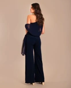 MONO OLIVIA · AZUL MARINO -[品牌] Ventas THE-ARE mono azul marino asimetrico capa gasa eci img 3