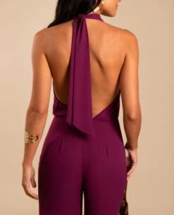 MONO DELIA · CIRUELA -[品牌] Ventas THE-ARE mono ciruela gasa cuello drapeado halter invitada mujer the are eci img 4