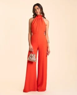 MONO JEREZ · CORAL -[品牌] Ventas THE-ARE mono coral cuello halter espalda descubierta lazada palazzo invitada mujer the are 1