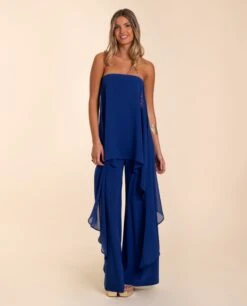 MONO TRIANA · AZUL COBALTO -[品牌] Ventas THE-ARE mono largo azul cobalto palabra honor punto multiposicion gasa palazzo eventos mujer the are 1