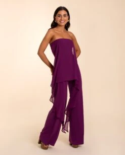 MONO TRIANA · CIRUELA -[品牌] Ventas THE-ARE mono largo ciruela palabra honor punto multiposicion gasa palazzo eventos mujer the are 1