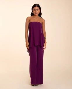 MONO TRIANA · CIRUELA -[品牌] Ventas THE-ARE mono largo ciruela palabra honor punto multiposicion gasa palazzo eventos mujer the are 2