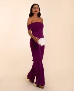 MONO TRIANA · CIRUELA -[品牌] Ventas THE-ARE mono largo ciruela palabra honor punto multiposicion gasa palazzo eventos mujer the are 3