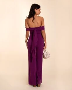 MONO TRIANA · CIRUELA -[品牌] Ventas THE-ARE mono largo ciruela palabra honor punto multiposicion gasa palazzo eventos mujer the are 4