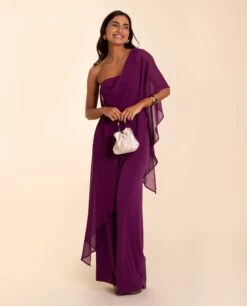 MONO TRIANA · CIRUELA -[品牌] Ventas THE-ARE mono largo ciruela palabra honor punto multiposicion gasa palazzo eventos mujer the are 6