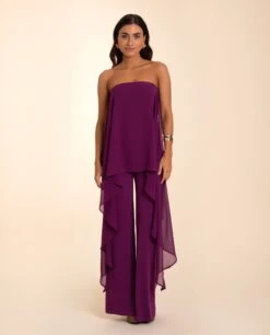 MONO TRIANA · CIRUELA -[品牌] Ventas THE-ARE mono largo ciruela palabra honor punto multiposicion gasa palazzo eventos mujer the are eci img 1