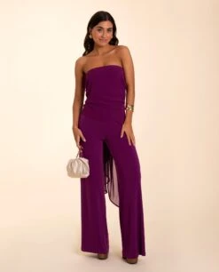 MONO TRIANA · CIRUELA -[品牌] Ventas THE-ARE mono largo ciruela palabra honor punto multiposicion gasa palazzo eventos mujer the are eci img 2