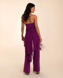 MONO TRIANA · CIRUELA -[品牌] Ventas THE-ARE mono largo ciruela palabra honor punto multiposicion gasa palazzo eventos mujer the are eci img 3